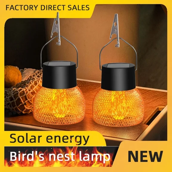 PURELY- 2 Pack Hanging Solar Lights Lantern Outdoor Garden Flickering Flames Solar Decor