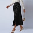 thumbnail image 6 of Ahabrexf Satin Pencil Skirt for Women High Waist Asymmetrical Slit Midi Skirt Solid Color, 6 of 7