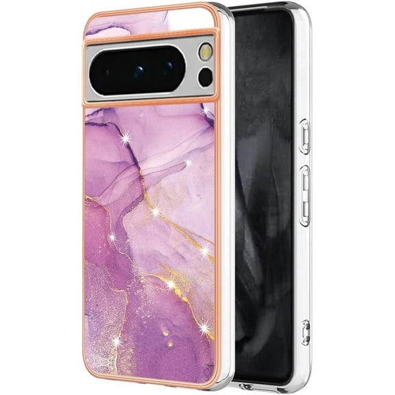 KOMI Compatible with Google Pixel 8 Pro Case, Pixel 8 Pro Case Ultra Slim Marble Luxury for Women Glossy Rubber Durable Shockproof Protective Phone Case for Google Pixel 8 Pro Marble Violet