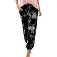 thumbnail image 3 of Casual Pants for Women Floral Printed Slik Boho Elastic Waist Drawstring Joggers Lightweight Comfy Fall Loose Women Slacks Black S, 3 of 5