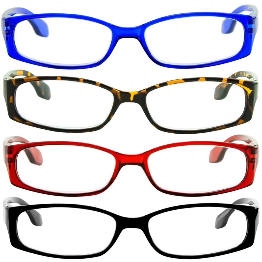 Tuvision Readers Unisex +1.50 Reading Glasses, Black/Tortoise/Red/Blue, 4 Pack