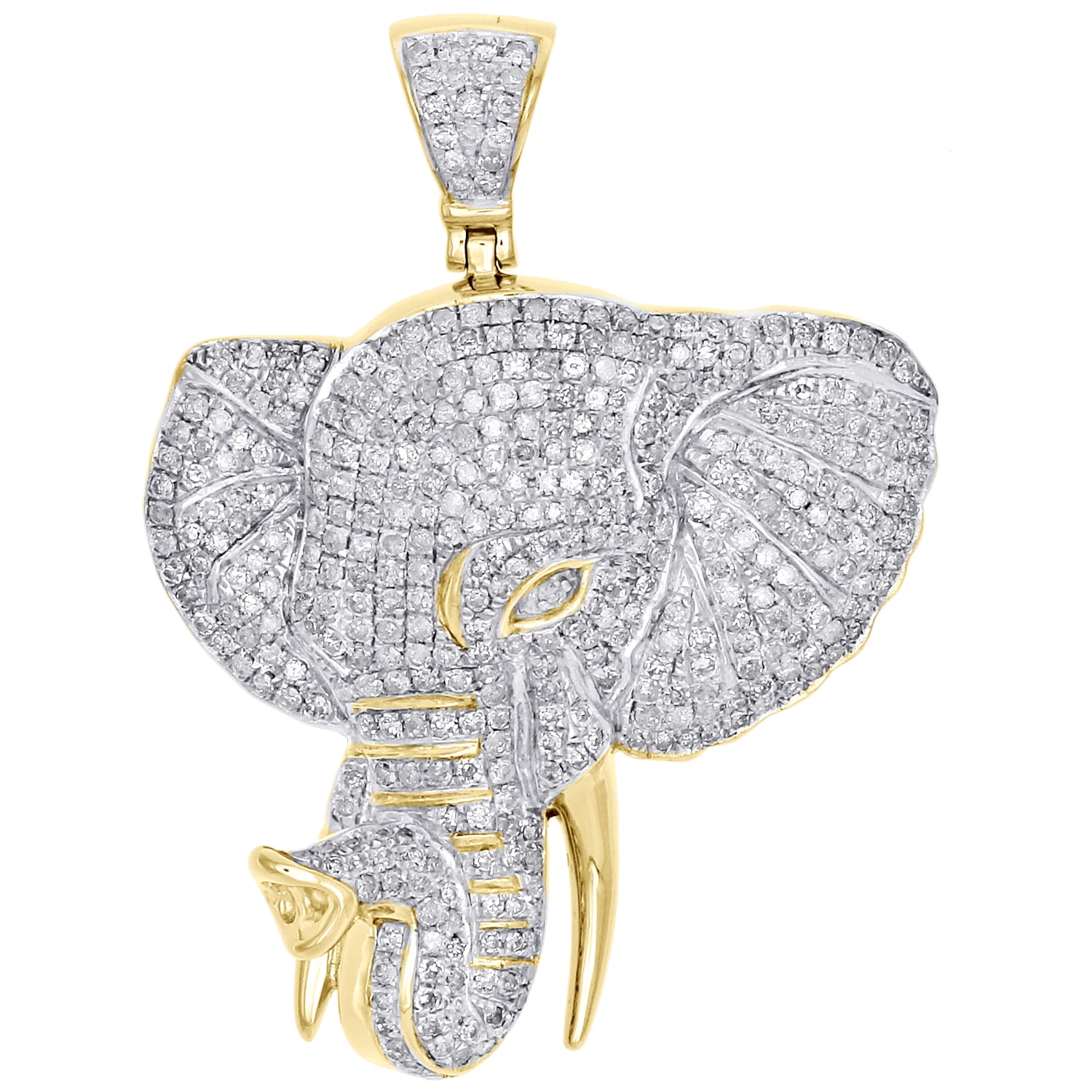 JFL Diamonds & Timepieces - 10K Yellow Gold Diamond Elephant Trunk Pendant 1.65
