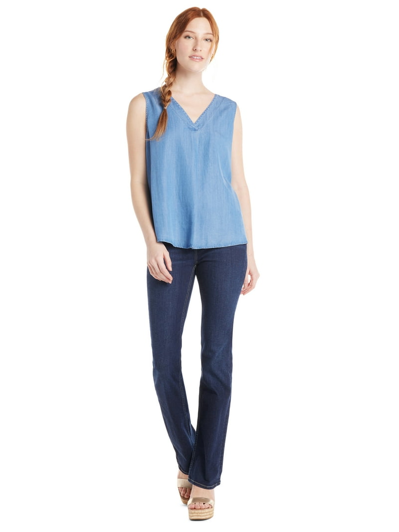 Time and Tru Woven Tank Top - Loose Fit V-Neck - Walmart.com