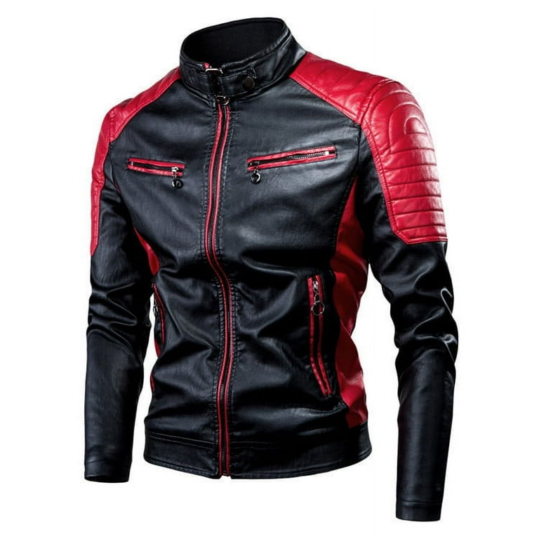 ホットなアイテム、ホットな節約 AWky Men's Leather Jacket with Standing Collar, Retro Warm Clothing