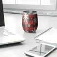 thumbnail image 3 of 12oz Stemless Wine Tumblers Red and Black Christmas Snowflake Pattern Vacuum Insulated Stainless Steel Travel Tumbler Cups Mug with Lid and Straw for Champaign,Cocktail,Beer with Cleaning Brush, 3 of 5
