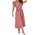 thumbnail image 2 of Ovbmpzd Tea-Length Casual Summer Dresses for Women Peasant Elegant Maxi Red Dresses Casual V-Neck Sleeveless Dresses Summer Dresses,S, 2 of 6