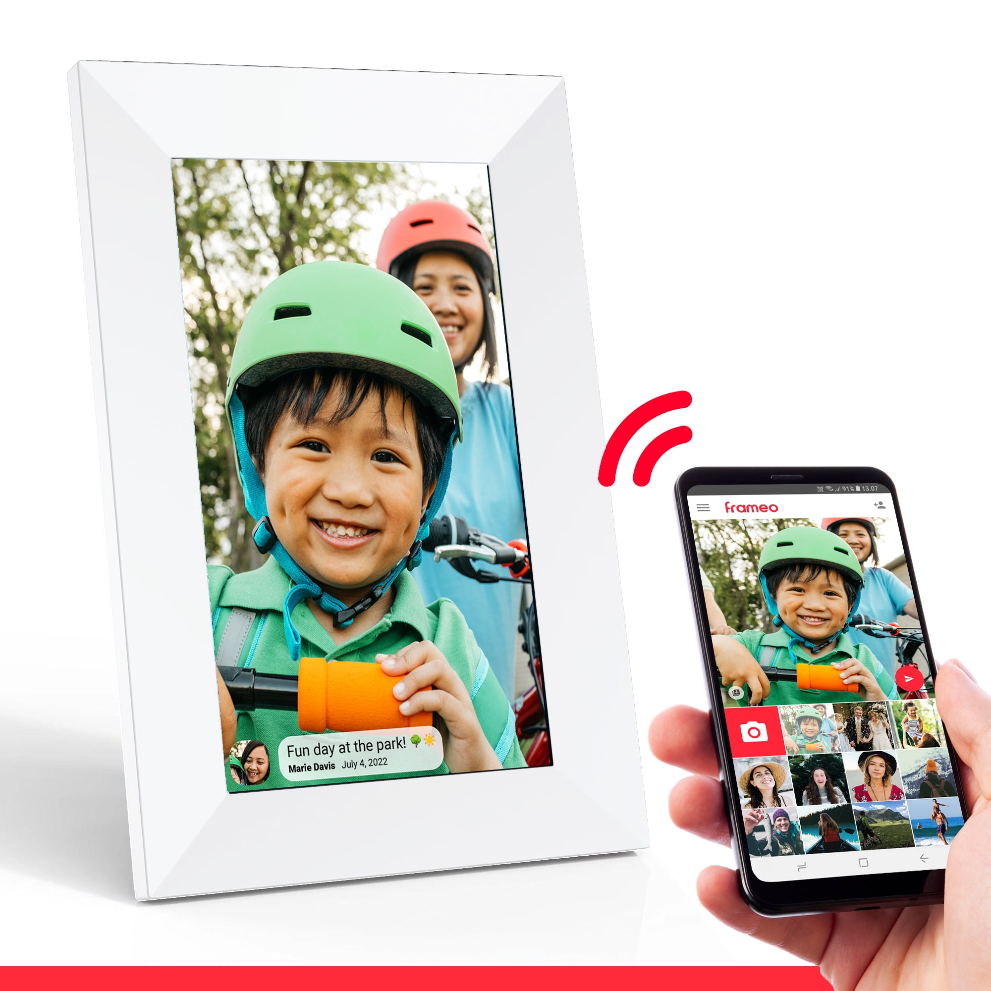 onn 10” Wi-Fi Digital Picture Frame | Send Photos & Videos Instantly via the Free Frameo App, 100147212, White
