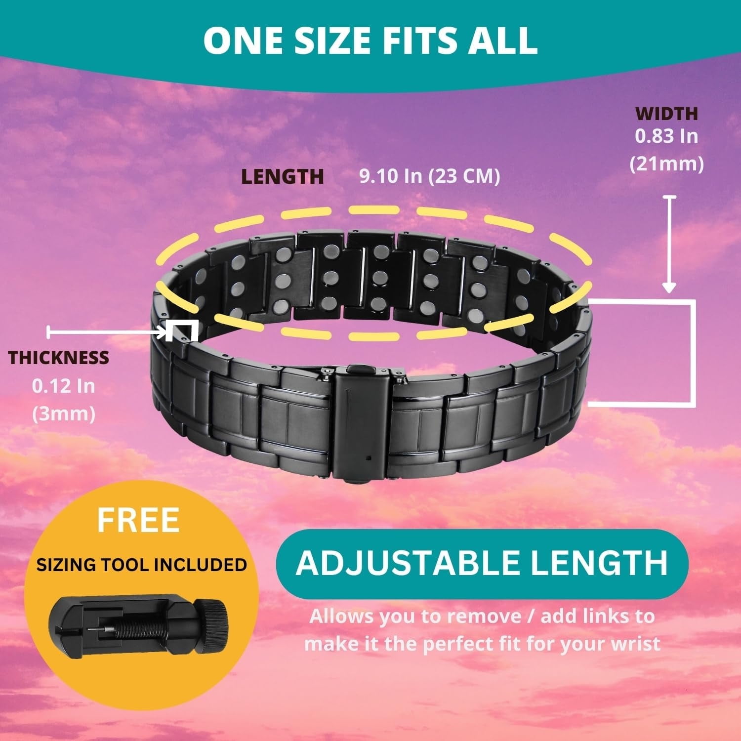 Wollet 3X Strength Titanium Magnetic Bracelet – Magnetic Bracelets for Men – Premium Fold-Over Clasp & Adjustable