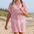 thumbnail image 2 of mgoYE Big Girl's V Neck Crochet Short Sleeve Beach Dress Summer Swimsuit Bikini Cover Up(Pink,10-12 Years), 2 of 9