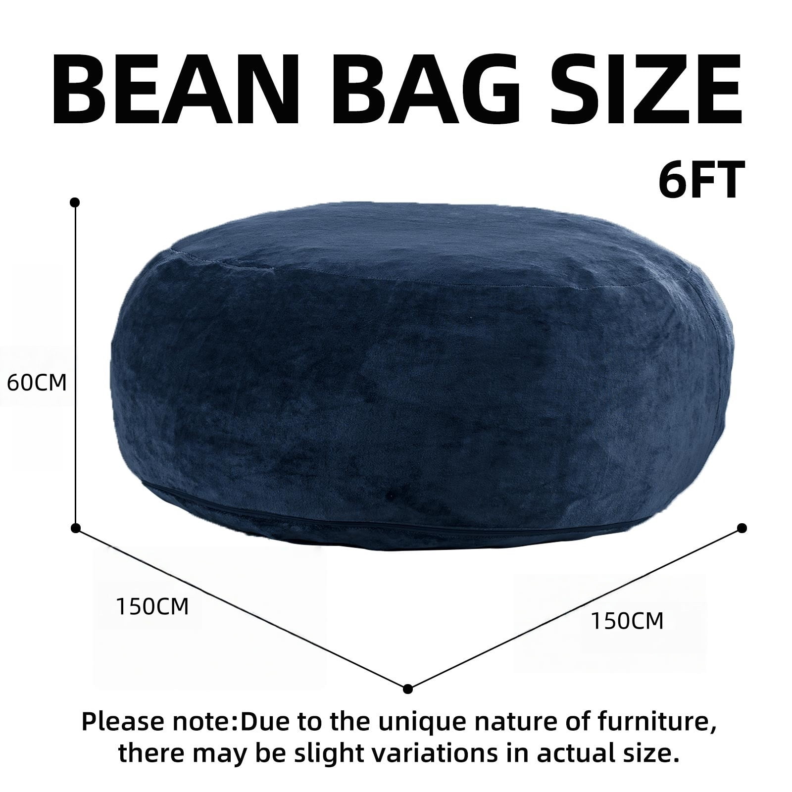 FFZ 6FT Memory Foam Bean Bag Chair Soft Flannel Round Sofa For Adults Teens