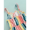 thumbnail image 6 of Bagilaanoe Toddler Kid Baby Girl Summer Dress Sleeveless Spaghetti Straps Ruffle Casual Dress 1T 2T 3T 4T 5T 6T Contrast Color Stripe Halter Sundress, 6 of 9