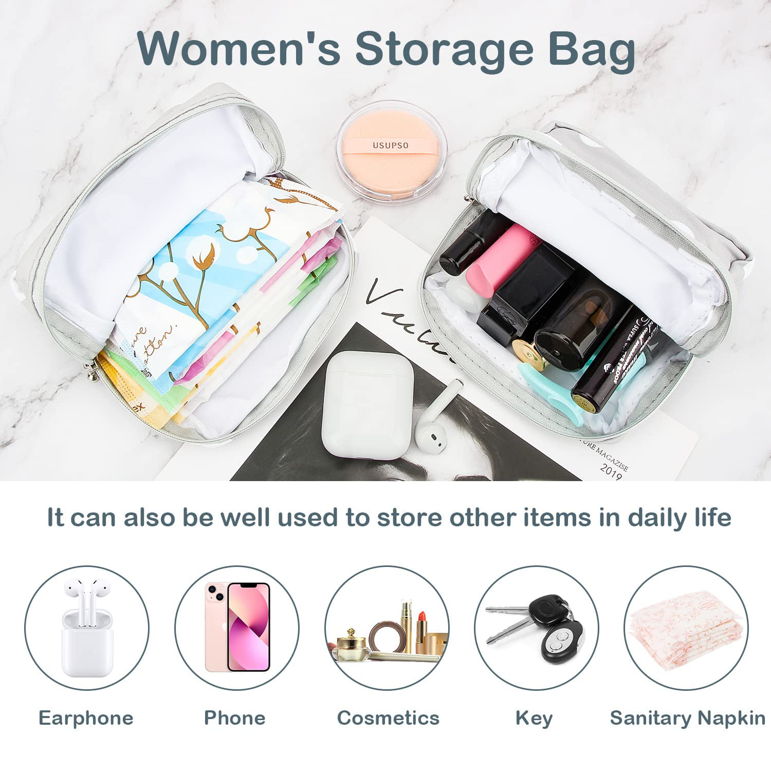 Period Pouch Portable Tampon Storage Bag,Tampon Holder for Purse Feminine  Product Organizer,Natural Fresh Wild Mushrooms