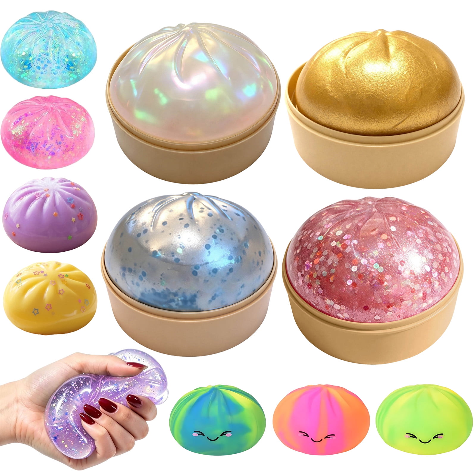 UALSRZL Dumpling Stress Toys, Soft Stretchy Anxiety Relief Dumpling Toy, Toy Dumpling for Party Favors Birthday Gifts Desk Toys, White