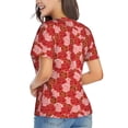 thumbnail image 3 of Xecao Rose Flowers for Women's V-Neck T-Shirts-Elegant Half-Sleeve Tops Perfect for Summer-Small, 3 of 5