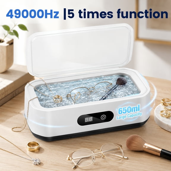 YTAKY Ultrasonic cleaner, 49000Hz ultrasonic cleaner, 650ml glasses cleaner, 5 times function, 304 stainless steel material, professional ultrasonic cleaner