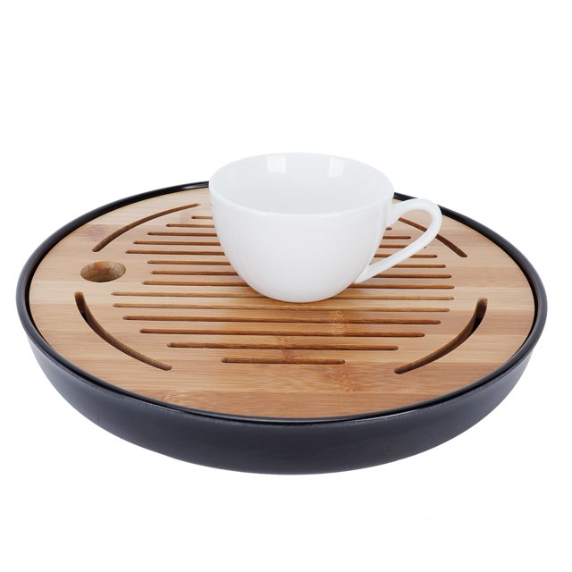 BANDEJA DE TÉ REDONDA DE BAMBÚ, TAPETA PARA TETERA, BANDEJA PARA SERVIR, Almacenamento de Agua de Deneje, Juego de Té, Suministros para el Hogar para los Amantes de la la