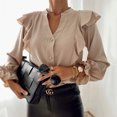 thumbnail image 3 of Jsaierl Button Down Shirts for Women Trendy Ruffle Trim High Neck Tops Polka Dot Print Blouses Plus Size Loose Comfy Work Shirts, 3 of 9