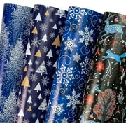 WRAPAHOLIC Christmas Wrapping Paper Sheet - 12 Sheets Blue Chrismas Tree and Snowflake Design Folded Flat with 12 Gift Tags for Holiday, Party Celebration - 19.7 Inch X 27.5 Inch Per Sheet