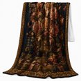 thumbnail image 2 of Dark moon floral vase peonies lilies gold border Flannel Blanket for bedroom reading nook living room romantic botanical Home Decor vintage elegant art Gift for her, 2 of 9