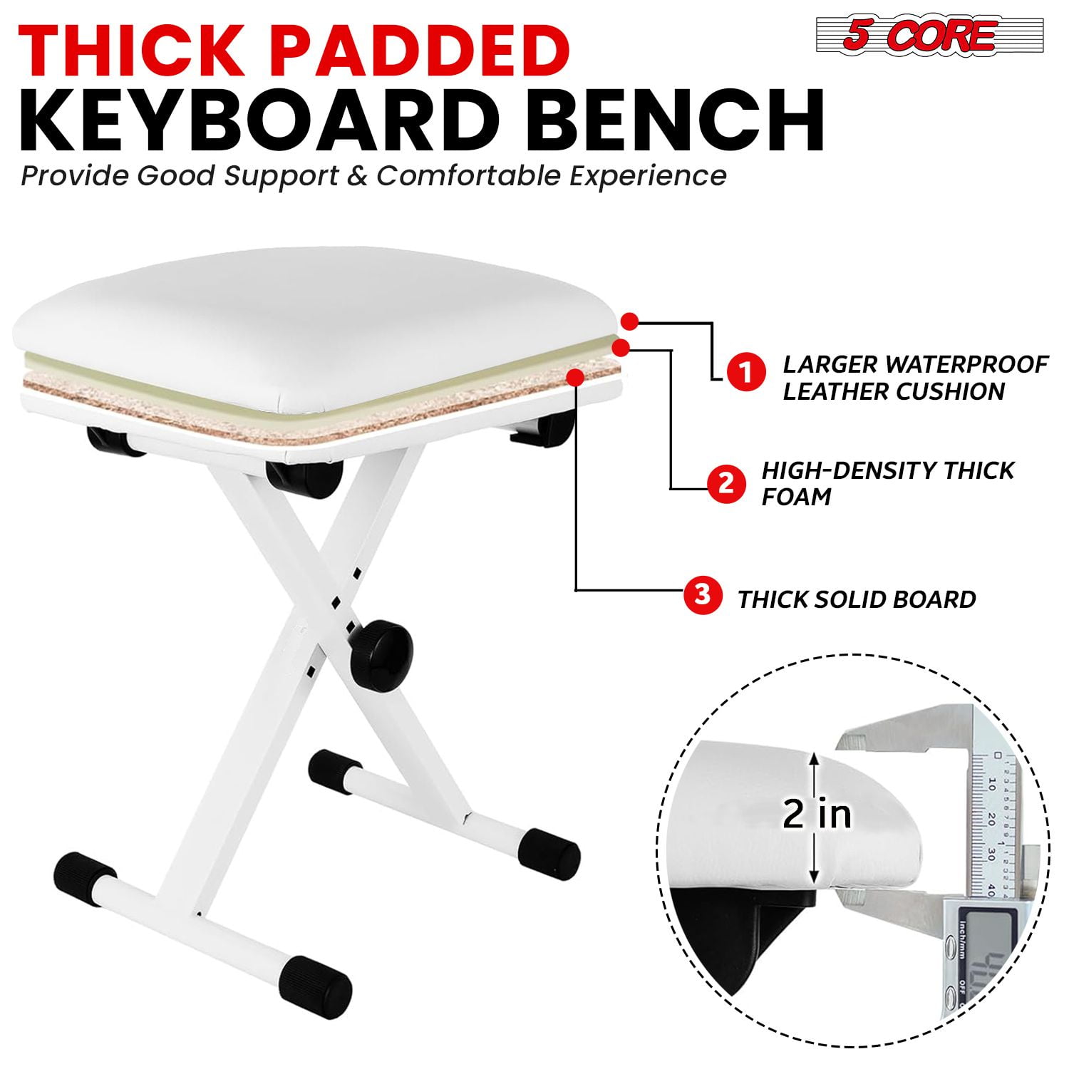 Keyboard Bench Pair X Style Piano Stool Thick Padded 12 to 18.5 inch Adjustable Keyboards Chair White