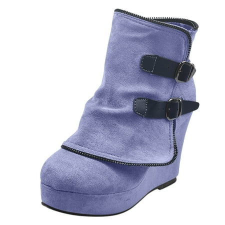 

SEMIMAY Color Toe Round Warm Women Shoes Strap Retro Solid Buckle Wedges Booties Short Keep women s boots