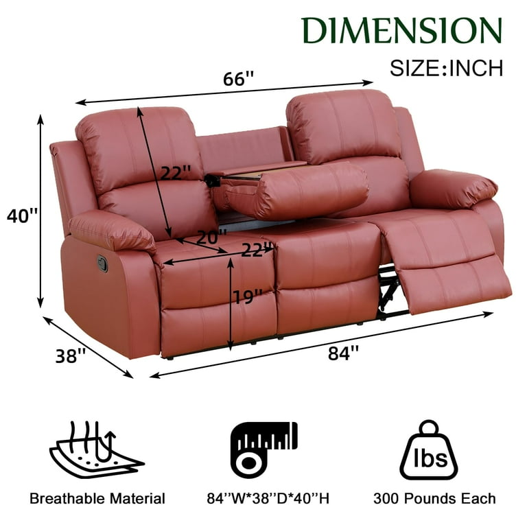Red Leather Recliner Sofa Luxurious Seating with Leather Finish