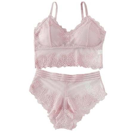 

Push Up Bra Set Wireless Lace Brassiere With Briefs Underwear Lingerie Set Pink