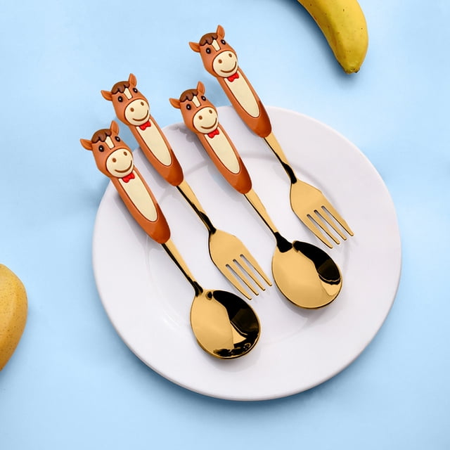 Horse-Themed Spoon and Fork Set | Stainless Steel Cutlery for Desserts and Snacks | Cute Animal Tableware with Gift Box | Kitchen and Dining Utensils for Home or Party
