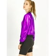 thumbnail image 4 of INSPIRE CHIC Women's Costume Stand Collar Metallic Zip Crop Length Bomber Jacket, 4 of 6