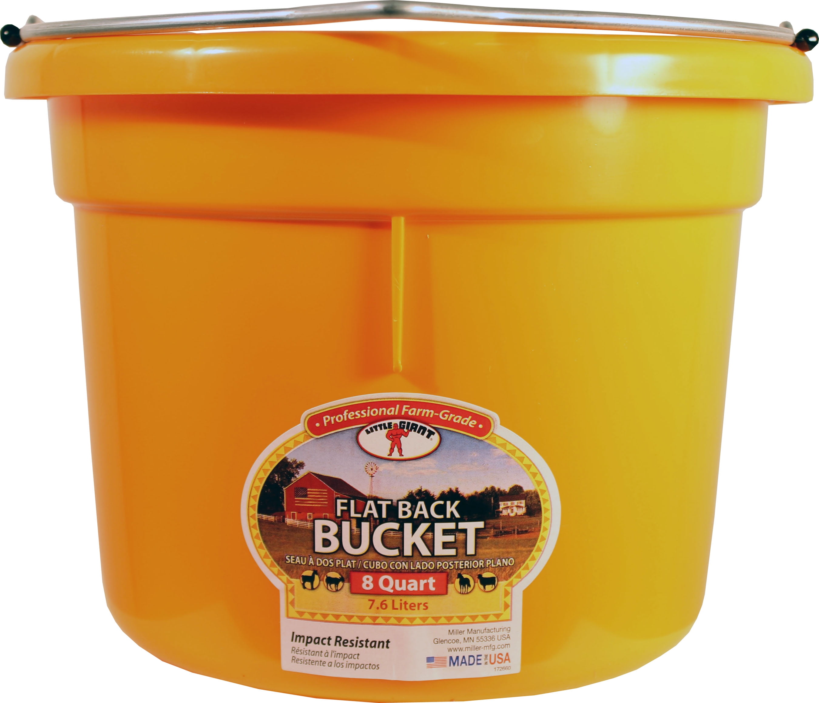 little giant plastic animal feed bucket (orange) flat back plastic feed