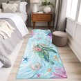 thumbnail image 5 of Sea Turtles Washable Runner Rugs 2'x6', Pink Flower Shell Starfish Coral Ocean Watercolor Low Pile Throw Entryway Rug Non-Slip Sturdy Edge Binding Carpet for Indoor Bedside Entrance Bedside, 5 of 9