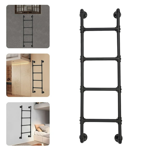 Miumaeov 4-Step Ladder 49.21in Wall Mounted Safety Ladder Carbon Steel Bunk Bed Ladder Black 200kg