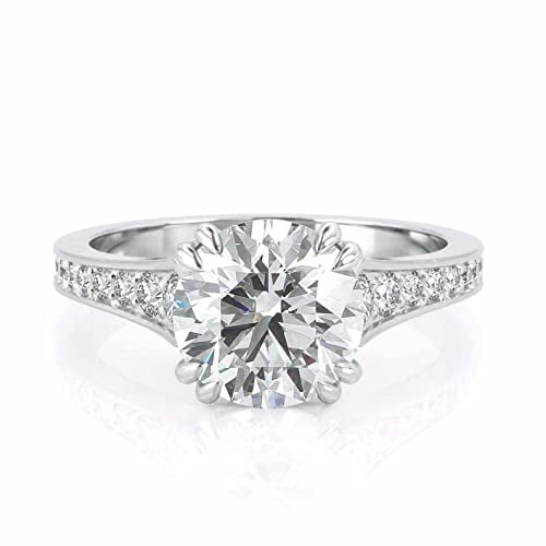 HeartsAndYou 2.3ct Round Cut Moissanite Solitaire Ring 18k White Gold over Silver with Round Accents