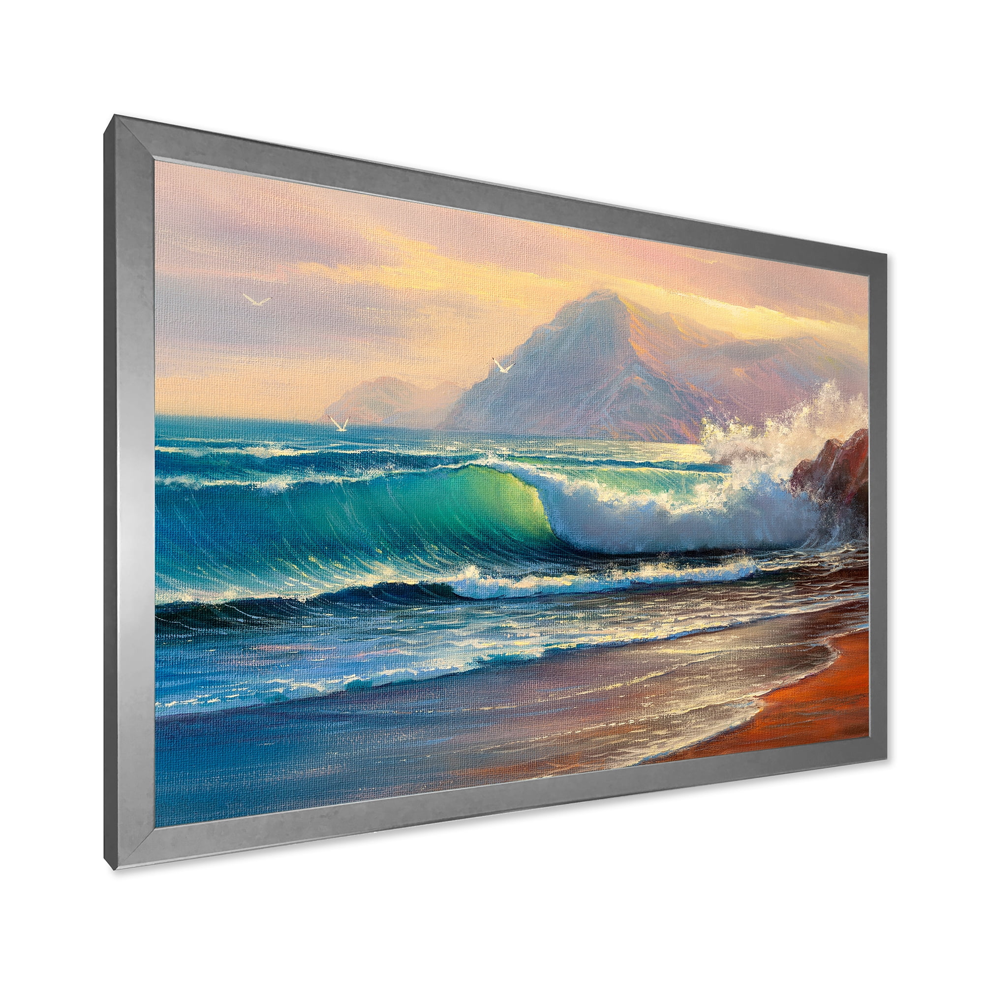 Designart 'Sunrise Glow On The Sea Waves III' Nautical & Coastal Framed Art Print