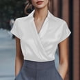 thumbnail image 3 of Perfectbot Women's Satin Wrap Blouses - V Neck Short Sleeve Collared Tops for Elegant Casual & Travel, 3 of 8