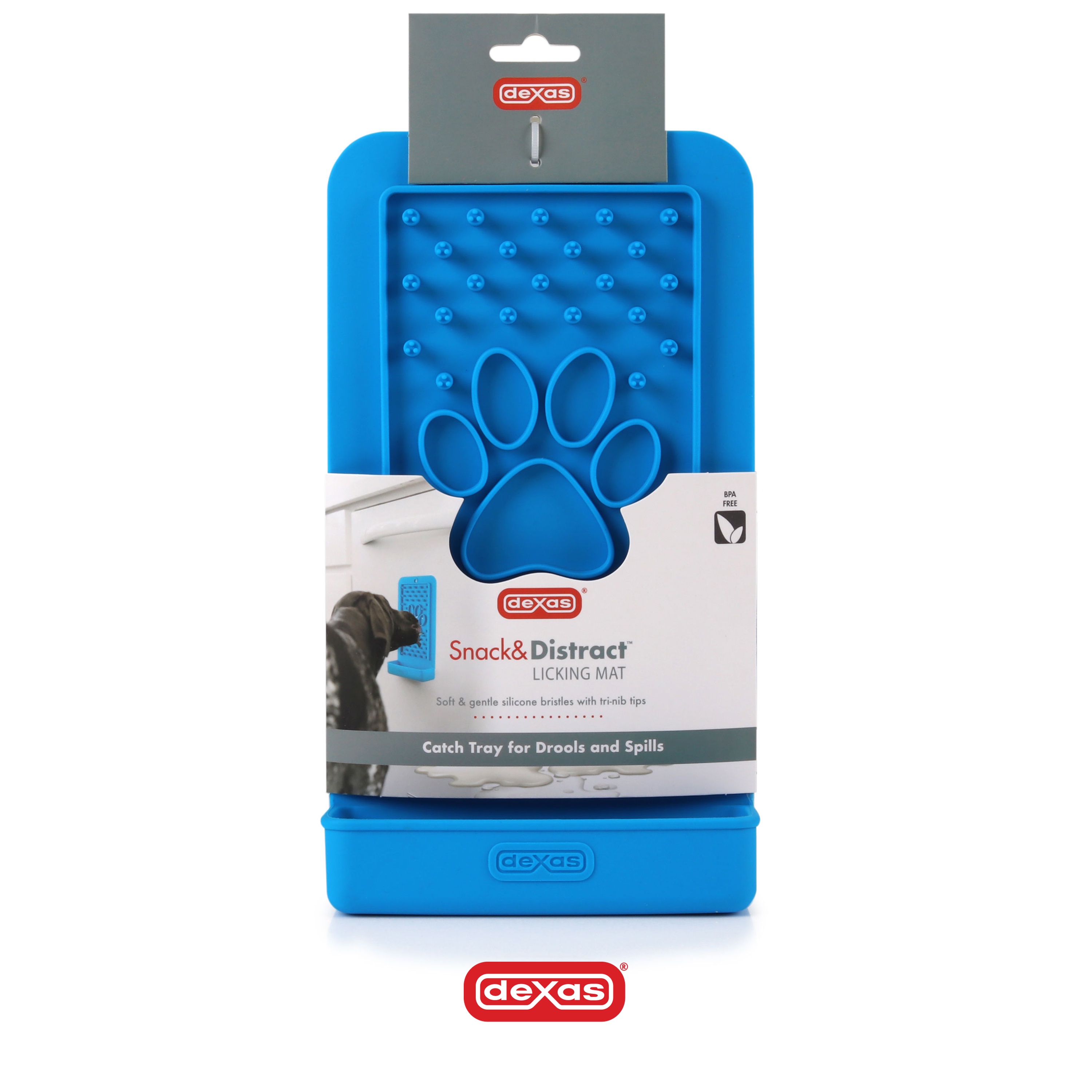 Dexas Snack & Distract, Vertical Slow Feeder Mat for Dogs, 9"x5", Pro Blue