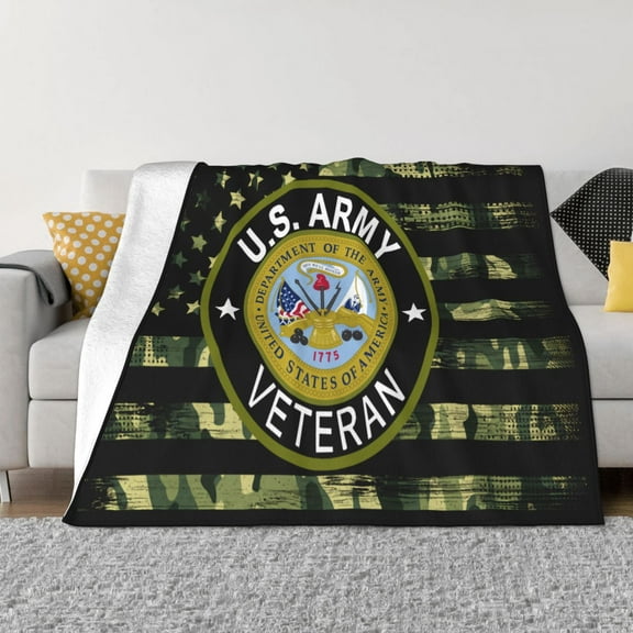 Army Veteran Blanket Soft and Warm Cozy Flannel Lightweight Throw Blanket for Couch Sofa Bed 50x40