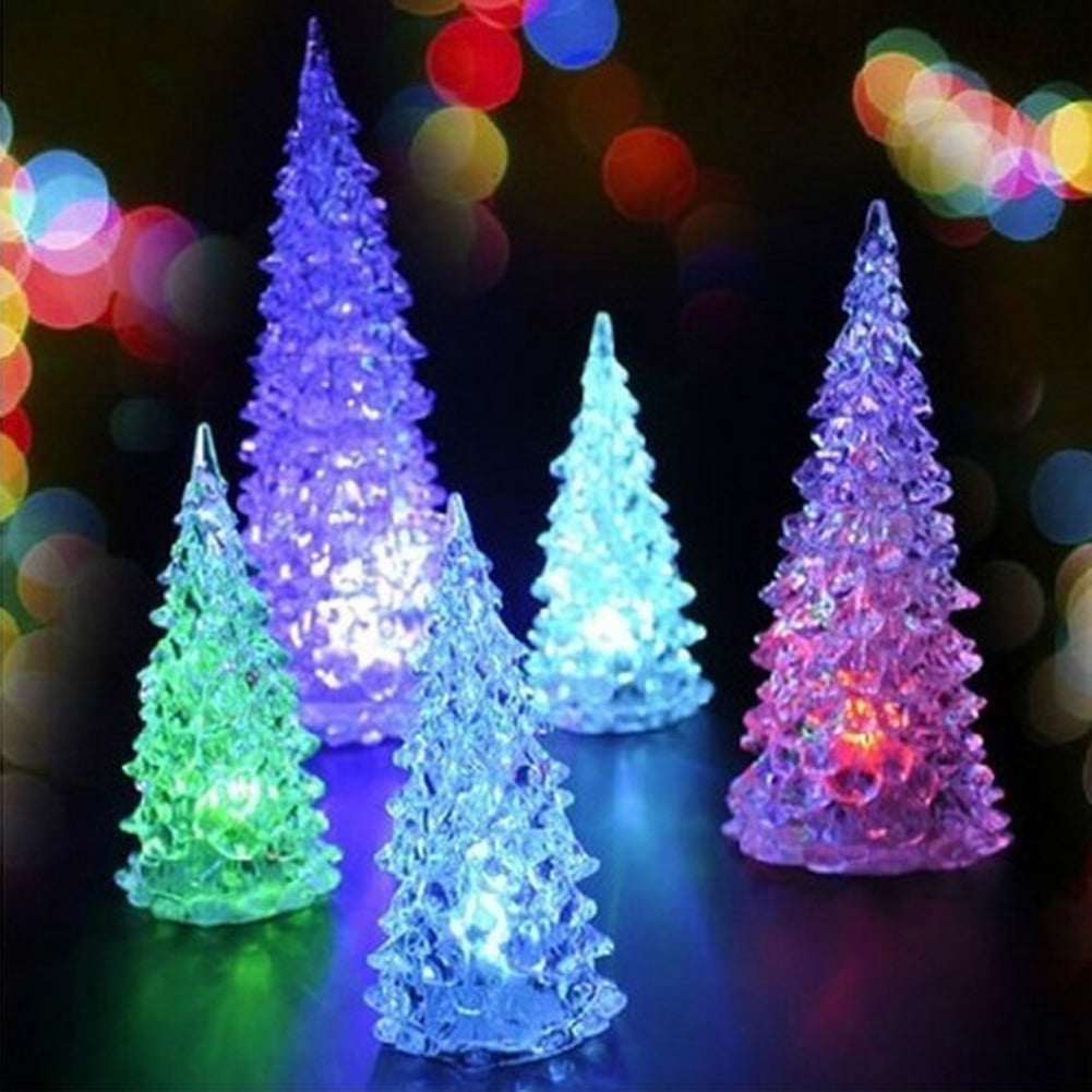 Christmas Tree Ice Crystal Colorful Changing LED Desk Xmas Decor Lights Ornament 