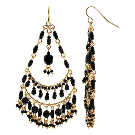 Gem Avenue Gold Plated Black Czech Seed Beads Handmade Gem Avenue Gold Plated Black Czech Seed Beads Handmade Chandelier Earrings