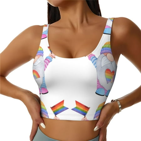 Jgfou LGBT Gnomes Print Womens Sports Bra - Padded Workout Sports Bras Crop Tank Top