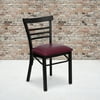 Flash Furniture HERCULES Series Black Three-Slat Ladder Back Metal Restaurant Chair - Burgundy Vinyl Seat