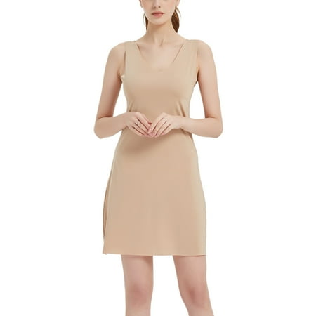 Jdlsppl Women s Soft Shapewear Full Slip for Under Dresses Lingerie Body Shaper Comfy Lightweight Sleeveless Cami Nude 8-10