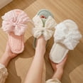 thumbnail image 7 of Xfvqtps Fuzzy Slippers for Women Lace Bow Decor House Bedroom Open Toe Slide Comfy Fall Winte Furry Indoor Slipper White, 7 of 7