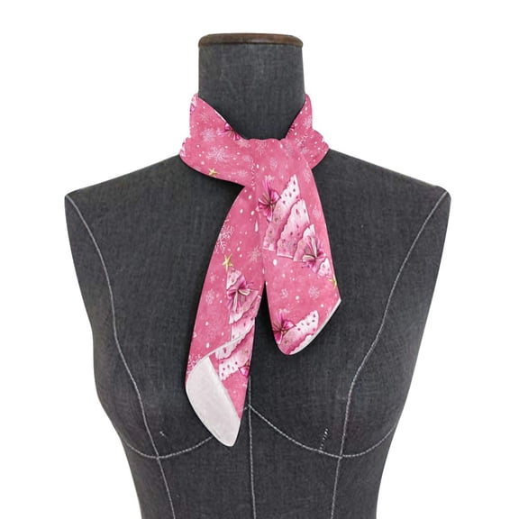 Square Scarf 24x24 Inch Lovely Pink Christmas Trees Pattern Silky Satin Sun Protection Neck Scarf for Women Multi-Purpose Head Wrap Bandana for Hair Bag Decoration