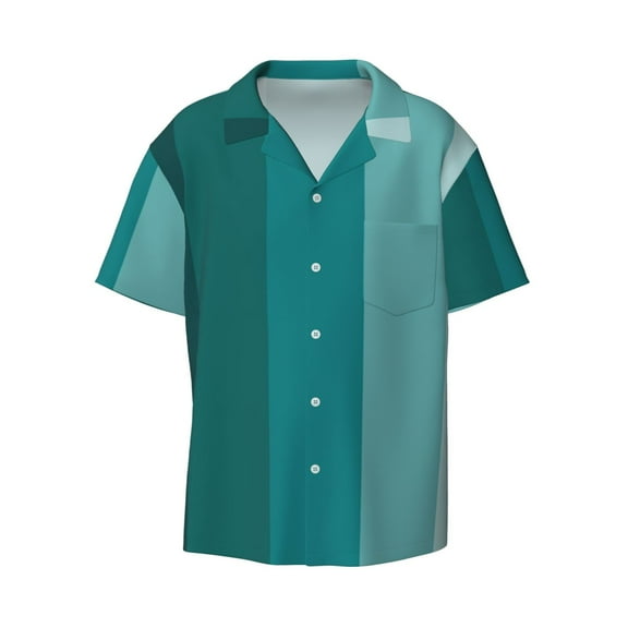 Ratiio Teal Color Print Mens Casual Short Sleeve Shirts Button Down Textured Shirts Summer Beach Shirt with Pocket Men's Casual Short-sleeved Shirt