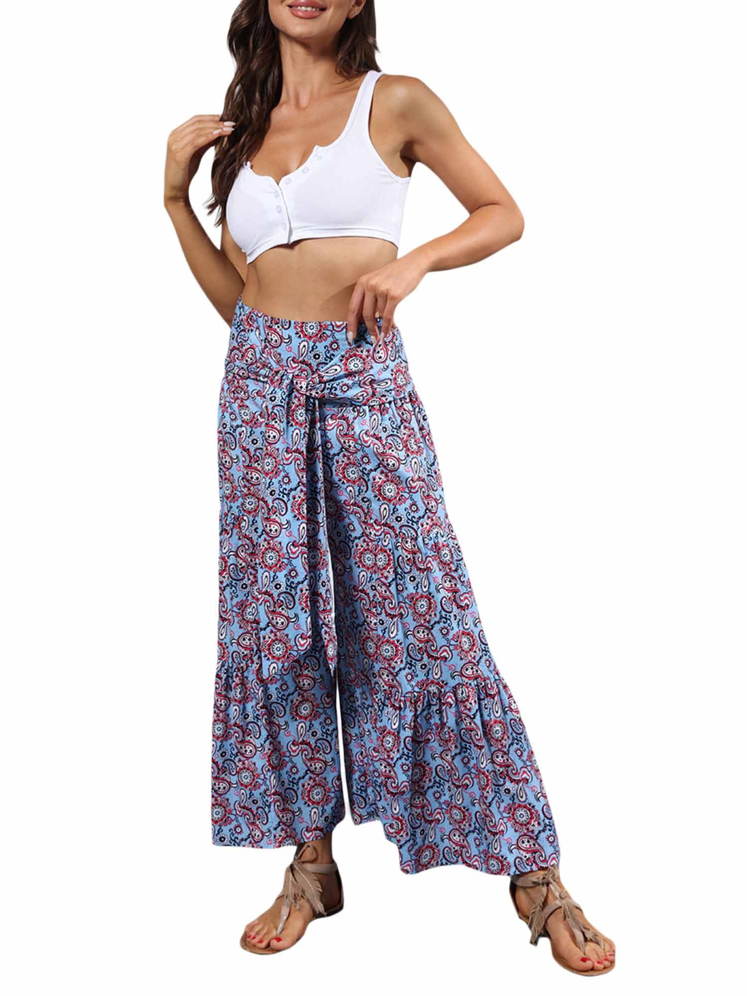 Women Boho High Waist Wide Leg Pants 