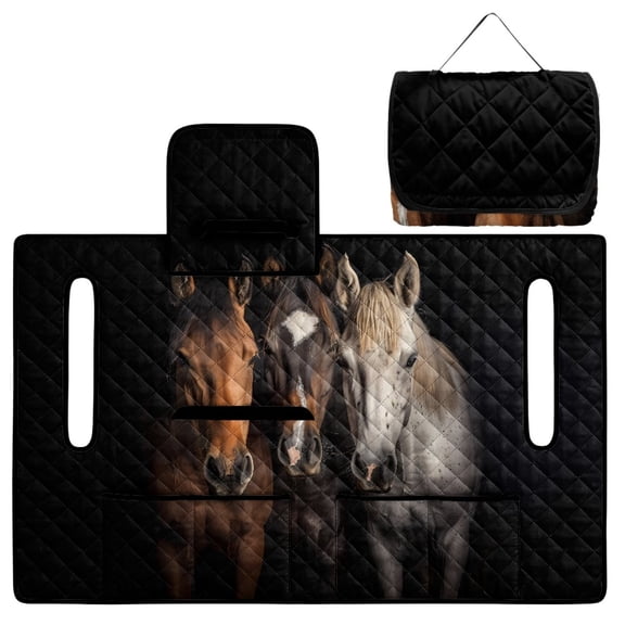 COEQINE Quilted Golf Cart Seat Cover, Folds Like a Bag with Handle for Easy Carry, Universal Fit 51.2"x30.3" for EZGO Yamaha Club Car 2-Seaters, 4 Pockets, Horse Black