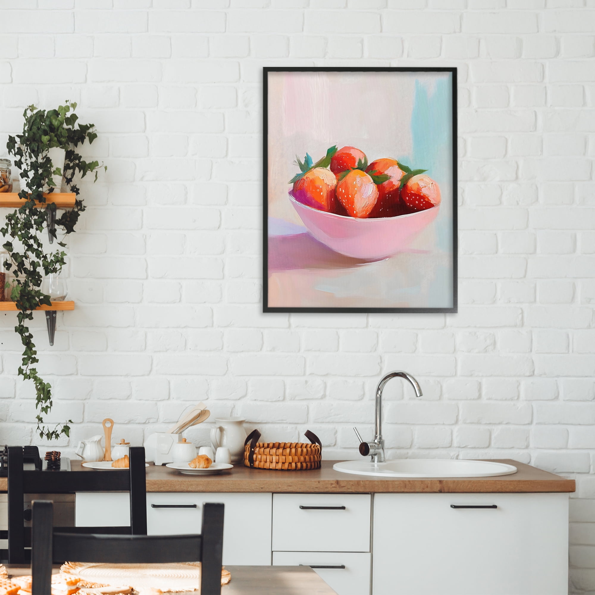 Stupell Industries Pastel Bowl of Strawberries Black Framed Giclee Art, design by The Prints Vibe