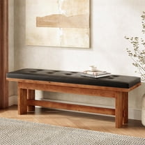 Finmind 55-Inch Solid Wood Bench with Cushion, Upholstered Entryway Bench Shoe Bench Seat, Narrow long Button-Tufted Indoor End of Bed Bench for Bedroom, Living Dining Room, Dark Walnut