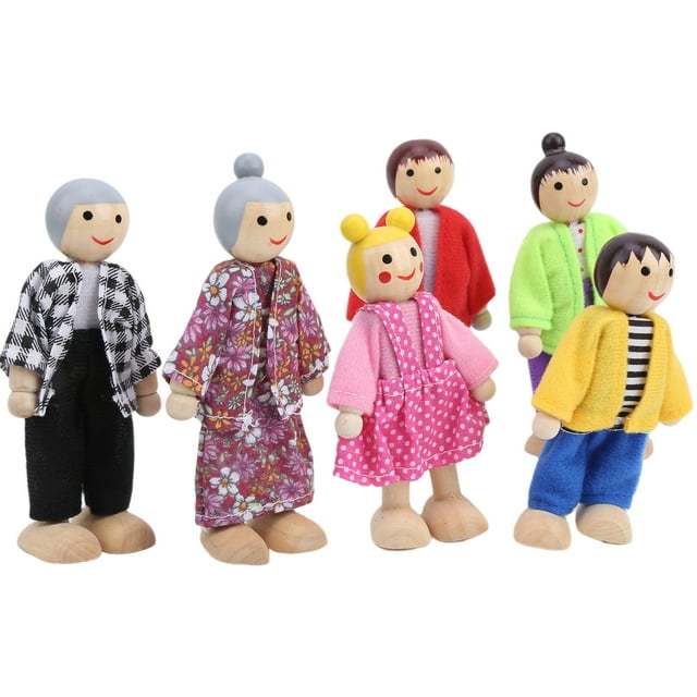 Figuras de Muñecas Familiares, Juego de Juguetes de Personas en Miniatura de Pino, Accesorio Educato para Casa de Muñecas para Niños de 1 A 7 Años